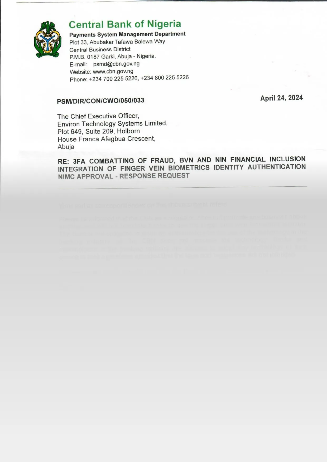 NIMC Environ biolicence